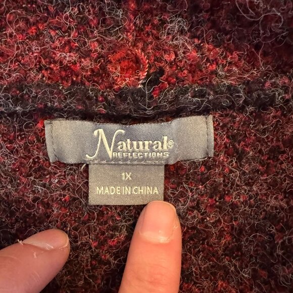 Natural Reflections Red & Black Hooded Plaid Cardigan Coat Duster, Soft, Size 1X - Picture 4 of 5